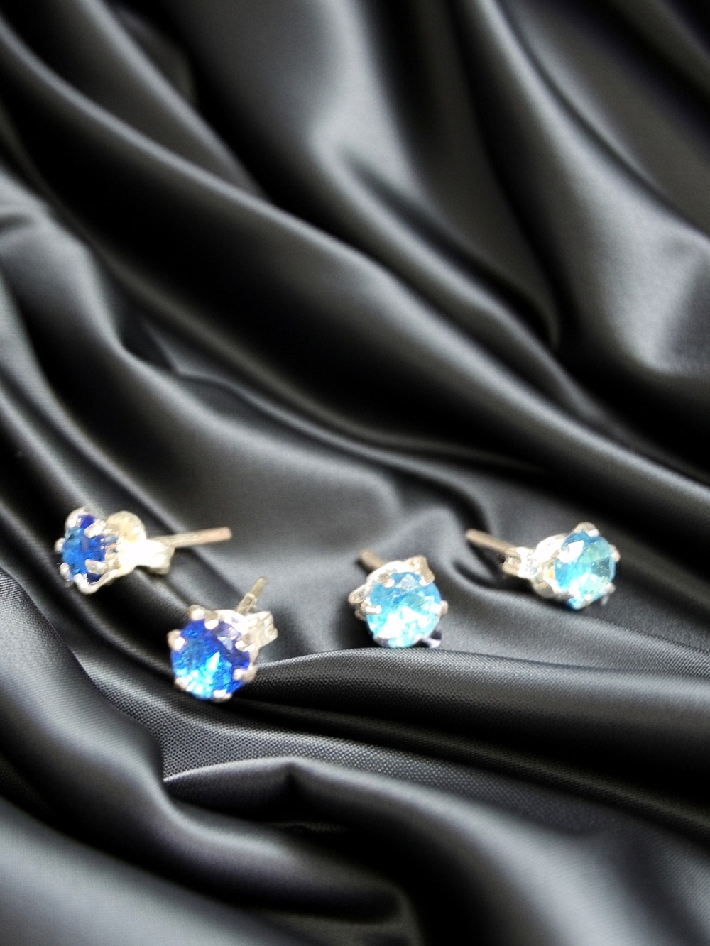 Sterling Silver 925 Stud Earrings with Blue Aqua Gemstones - Women Jewelry